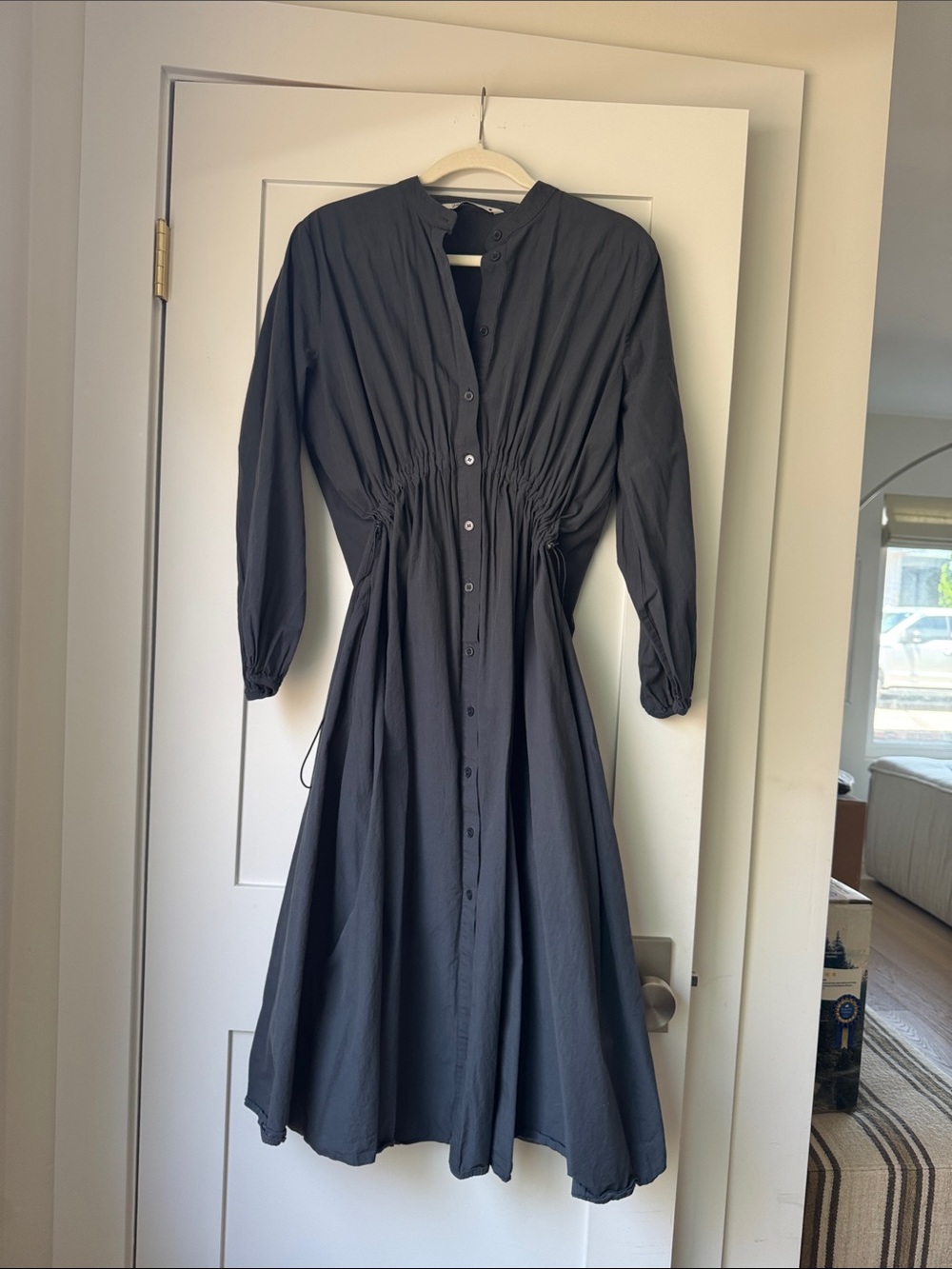 Zara Black Long-Sleeve Button-Front Midi Dress